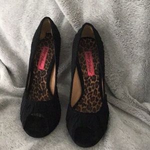 Betsy Johnson black suede 5 inch heels.